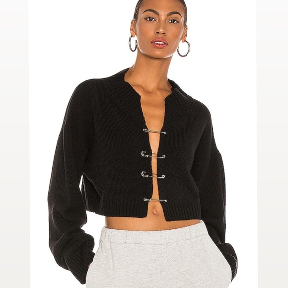 Danielle Guizio Black Safety Pin Cropped Sweater - Picture 4 of 11